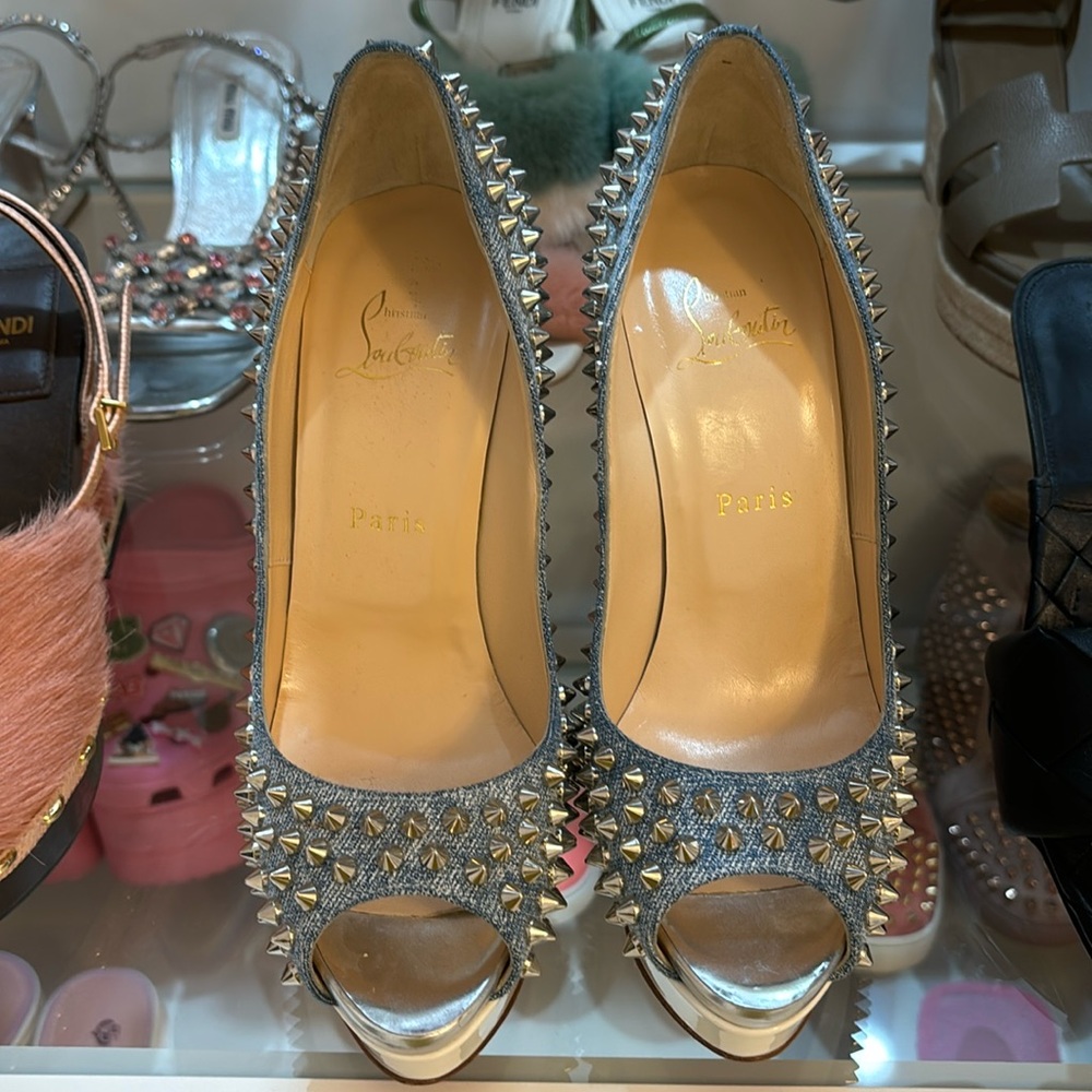 Christian Louboutin denim spiked heels